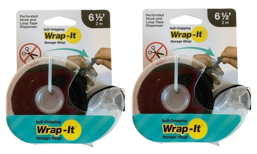NEW 2-Pk Wrap-It Storage 400-6BLTD Self-Gripping Perforated Hook/Loop 6.5ft Tape