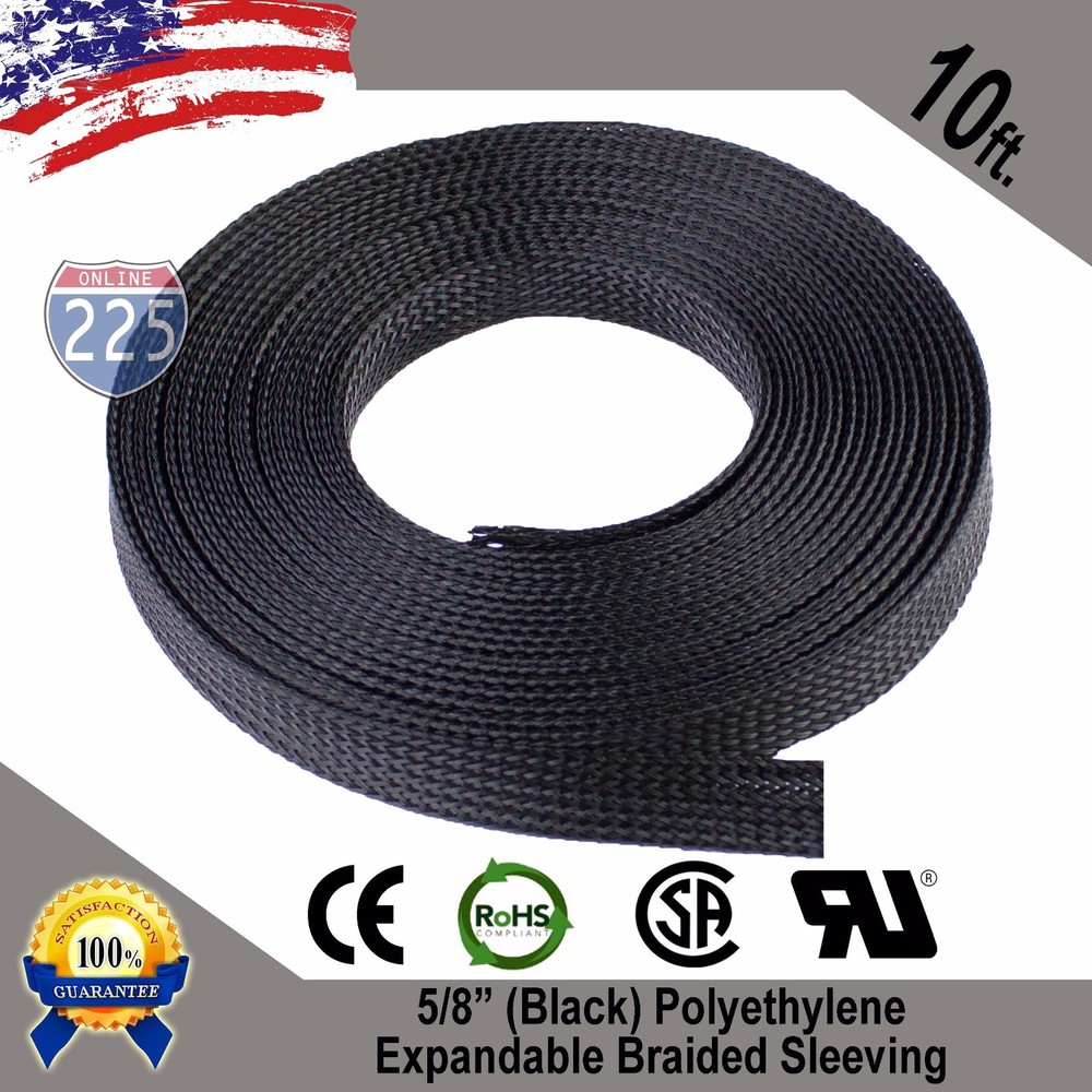 10 FT. 5/8″ Black Expandable Wire Cable Sleeving Sheathing Braided Loom Tubing