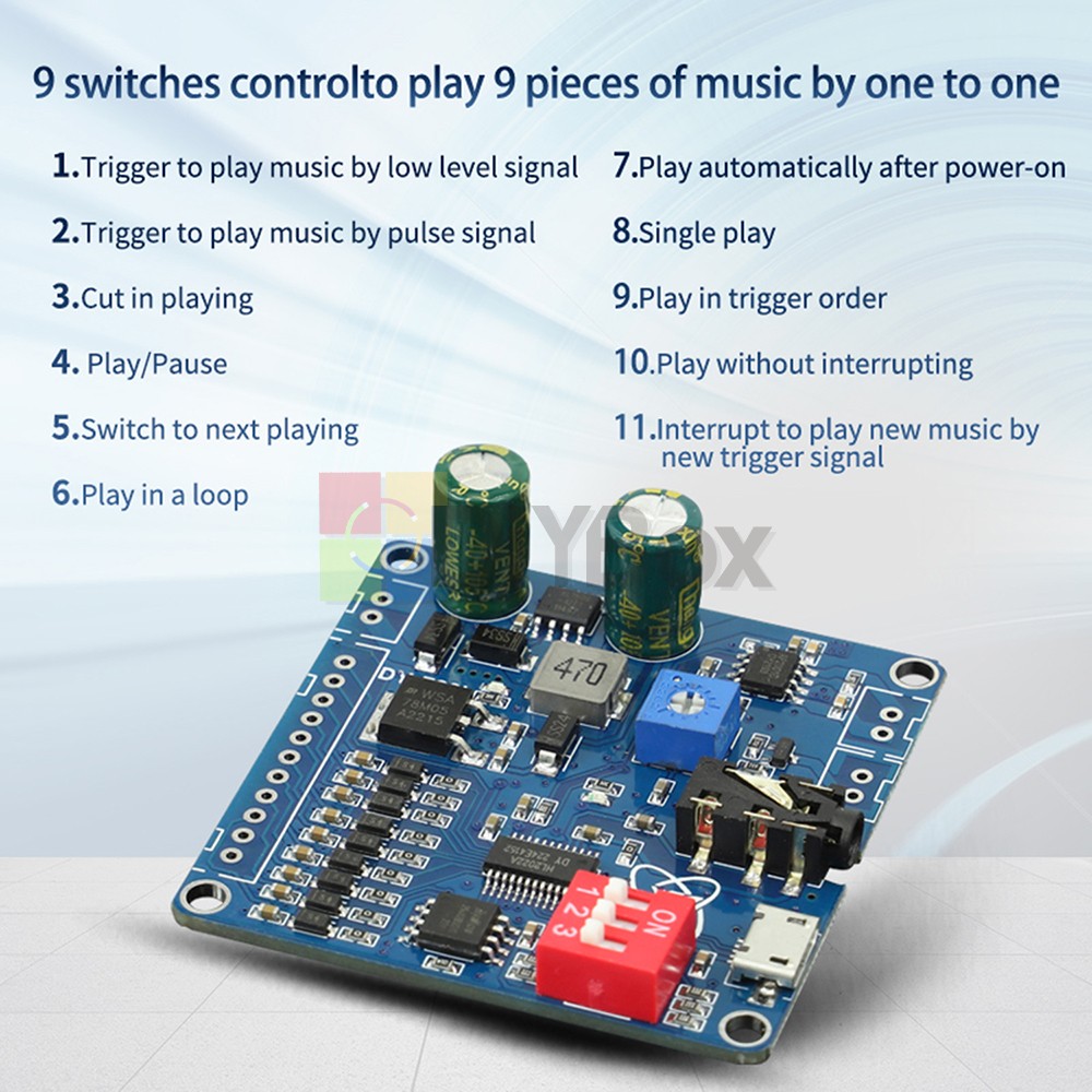 DC6-35V Voice Playback Module 9-Channel one-to-one Independent Low-level Trigger