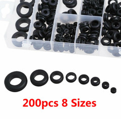 200pcs Rubber Grommet Assortment Set Electrical Wire Juncture Gasket Kit Black