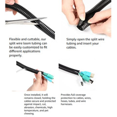 Split Wire Loom A/C line Flexible Conduit Black Heat Resistant Corrugated Tubing