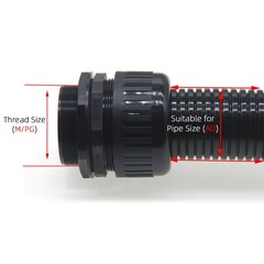 IP68 Waterproof Nylon Corrugated Sleeve Tubing Compression Junction AD10-AD54.5
