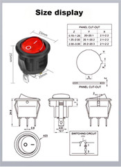 1PCS SPST 3 Pin ON/OFF Round Rocker Switch w/ Red Neon Lamp 10A/125VAC