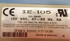CONTROL CONCEPTS IE-105 NOISE FILTER 120VAC 47-63HZ 5A