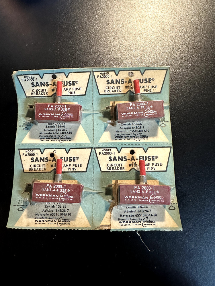 NOS 4x Sans-A-Fuse FA2000-1 Circuit Breaker – Replaces Zenith, Admiral, Motorola