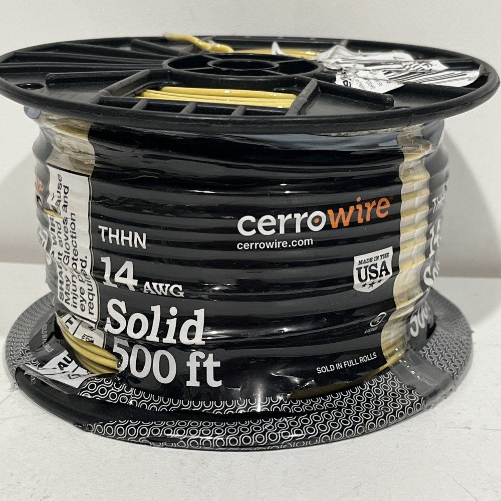 BRAND NEW!! Cerrowire 500 ft. 14 Gauge Yellow Solid Copper Wire THHN – 112-1457J