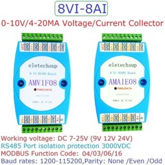 New DC 12V-24V 8 Channel 8AI 8VI 4-20MA/0-10V to RS485 Current/Voltage