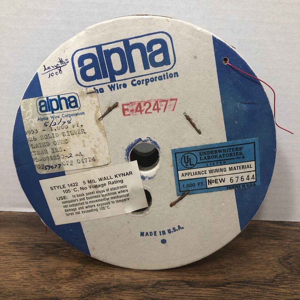 5953 ALPHA WIRE – 950’+ Redish – 26awg Solid Silver Plated OFHC Kynar 5mil 1970s