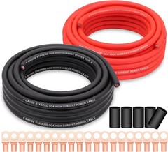 4 Gauge CCA Wire 50FT with Lugs Heat Shrink Battery Power Ground Car RV Amp Wiri