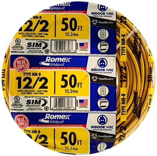 Southwire 28828222 50′ 12/2 with ground Romex brand SIMpull residential indoor e