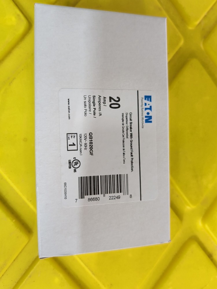 NIB – Eaton – QB1020GF – Ground Fault Circuit Breaker, 20 Amp, 10 Kaic