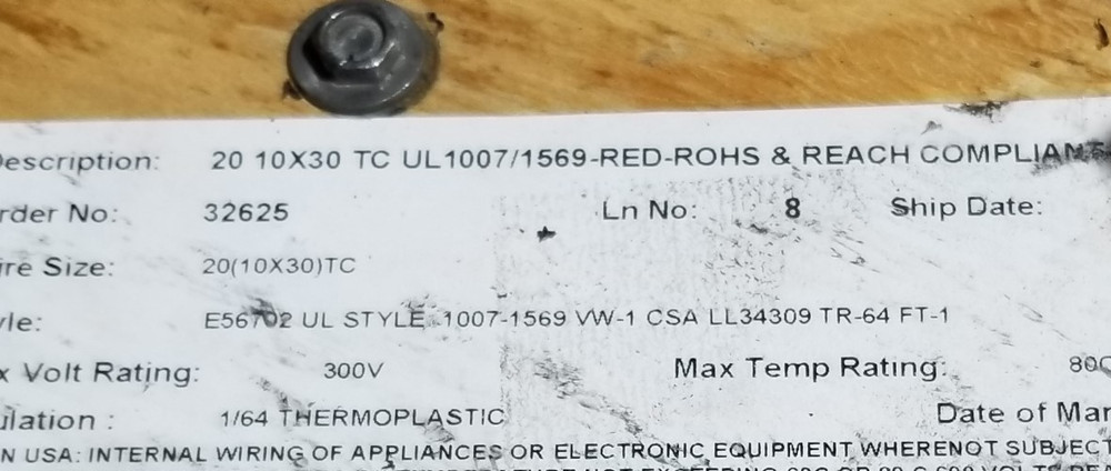 Copperfield #20awg Stranded Tinned Copper UL-1007/1569 Hook-Up Wire Red /100ft
