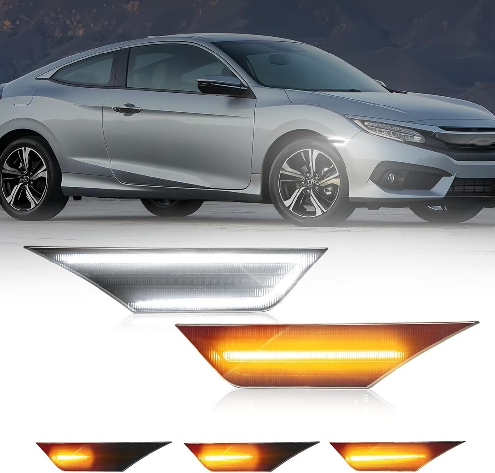 LED Side Marker Lights for 10 Gen Civic 2016-2021 Switchback White Smoked Len
