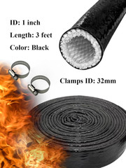 1″ ID Heat Shielded Fire Thermo Armor Fire Sleeve Silicone Coated Fiberglass Hea