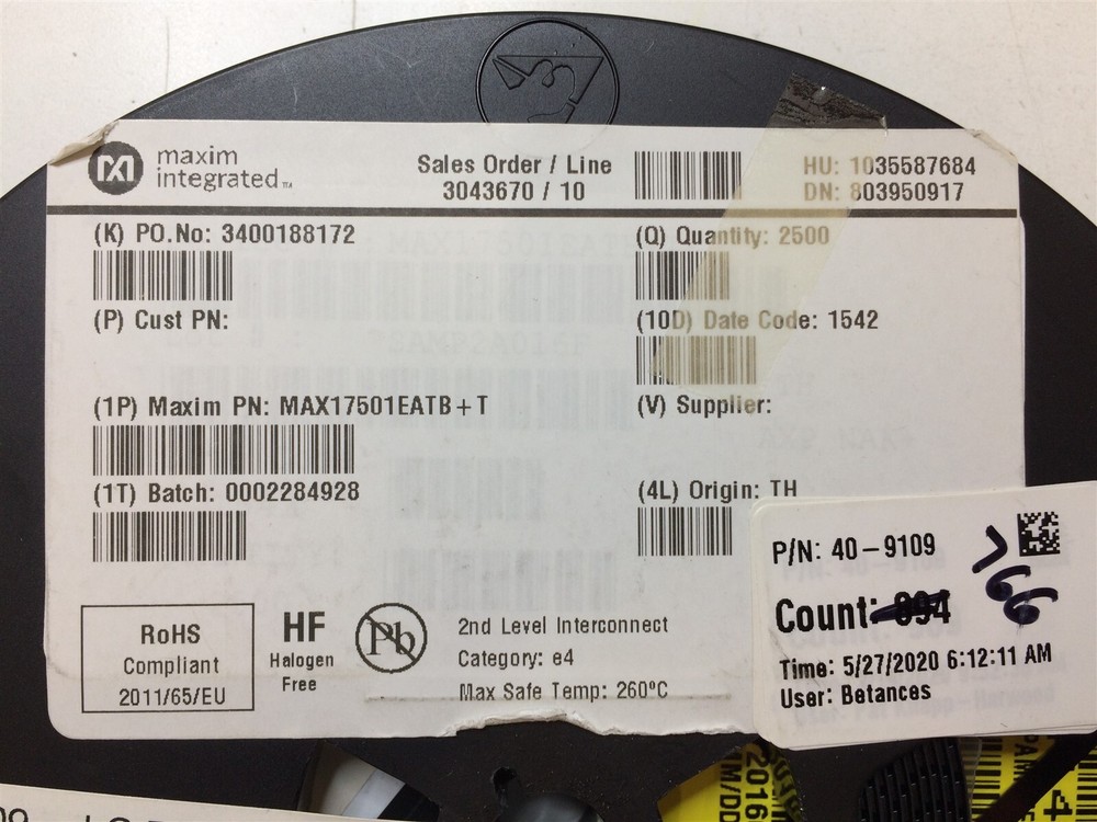 MAX17501EATB+ MAXIM MAX17501EATB IC REG BUCK 3.3V 500MA 10TDFN SMD ROHS 4 PIECES