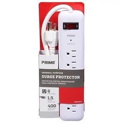 2x NEW Prime PB802013 White 6-Outlet Surge Protector 400 Joules, 1.5′ Power Cord