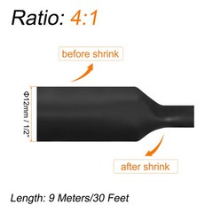 Heat Shrink Tubing 4:1 Ratio 1/2″ Dia 30ft Adhesive Lined Dual Wall Black