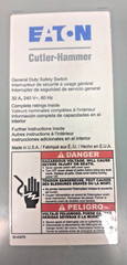 Eaton Cutler Hammer DG321UGB 3 Pole 30 Amp Non-Fused Safety Switch NEW OPEN BOX