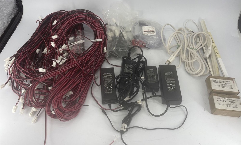HUGE LOT Electrical Lighting Components Wires Strip Lights AC/DC Adaptors ECT