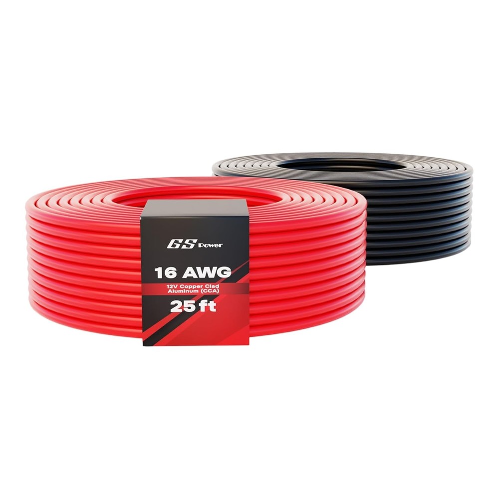 GS Power 50ft CCA 16 Gauge Wire Automotive, 25ft Red & 25 ft, Red/Black