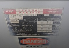 FEDERAL PACIFIC Transformer 50352-M 225kva 3 Phase 480-208/120 Nema 3R