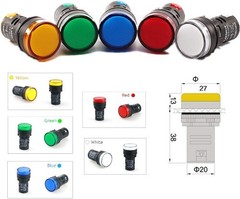 LED Indicator Light Green Yellow Red Blue White AC DC AD16 22D/S Mounting Hole