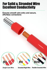 Tinned Brass Wire Connectors Kit, Insulated Bootlace Ferrule Crimp Terminals