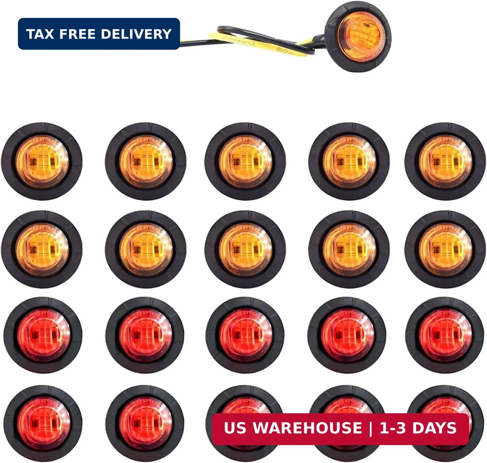 20pcs 3/4 Inch LED Marker Lights – 3rd Gen Round Mini Amber/Red Clearance Lights