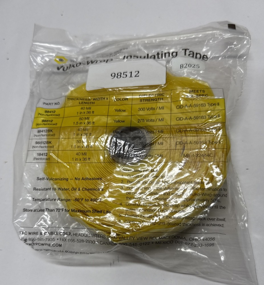 TPC Vulko Wrap Insulating Tape (#98412) 1″ X 36 ft, 50MIL