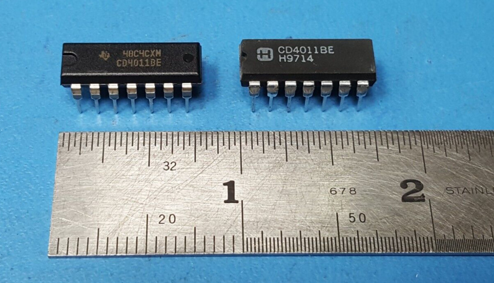 (10pcs) IC, CD4011BE, Mixed Manufacture ( TI , HARIS, …), GATE NAND 4CH 14DIP
