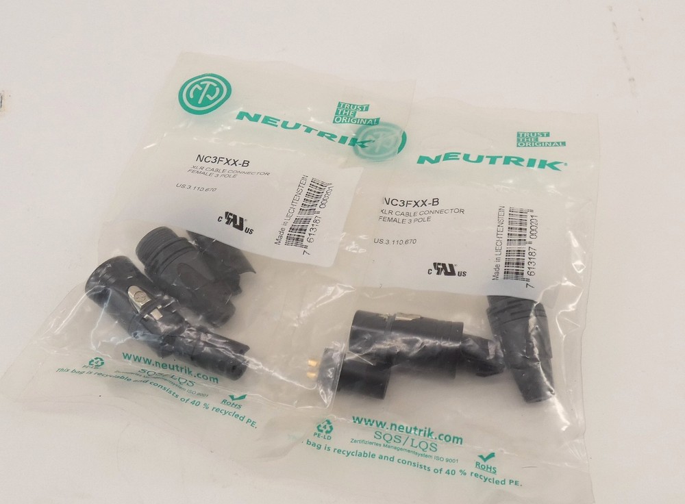 *Lot of 2* Neutrik NC3FXX-B Female XLR Cable Connector 3P – NEW Surplus!