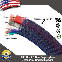 5 FT 3/4″ Black Blue Expandable Wire Sleeving Sheathing Braided Loom Tubing US