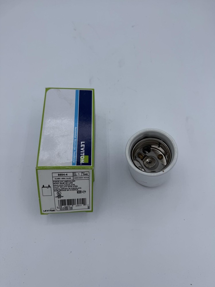 Leviton 8694-4 Porcelain Lampholder Mogul Keyless 1500W 600V White Power Inlet