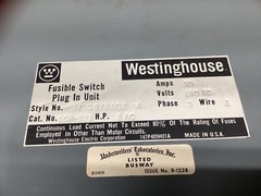 Westinghouse Bus Plug Busway COP-321 Fusible Switch 240V 30A #05G130PR7*CO