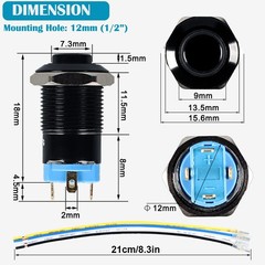 Title2pcs 12mm Micro Metal Latching Push Button Switch, Raised Head, Waterproof