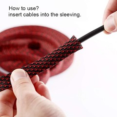 25 FT 1/2″ Black Red Expandable PET Wire Sleeving Sheathing Braided Loom Tubing