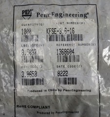 1000X Penn KFSE-3.6-16 Broaching Standoffs Stainless Steel Passivated M3x0.5