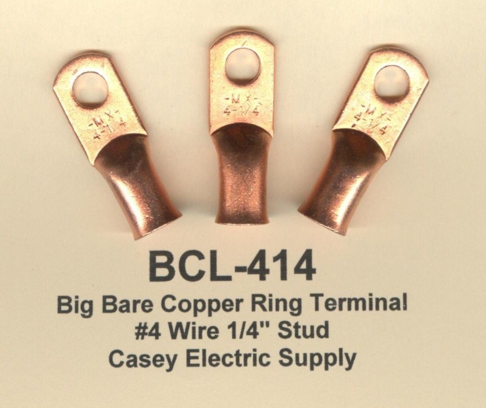 20 Big Bare Battery COPPER Ring LUG Terminal Connector #4 Wire Gauge 1/4″ Stud