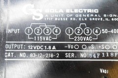 GS SOLA ELECTRIC 83-12-218-2 POWER SUPPLY 115-230VAC 50-400HZ 12VDC 1.8A