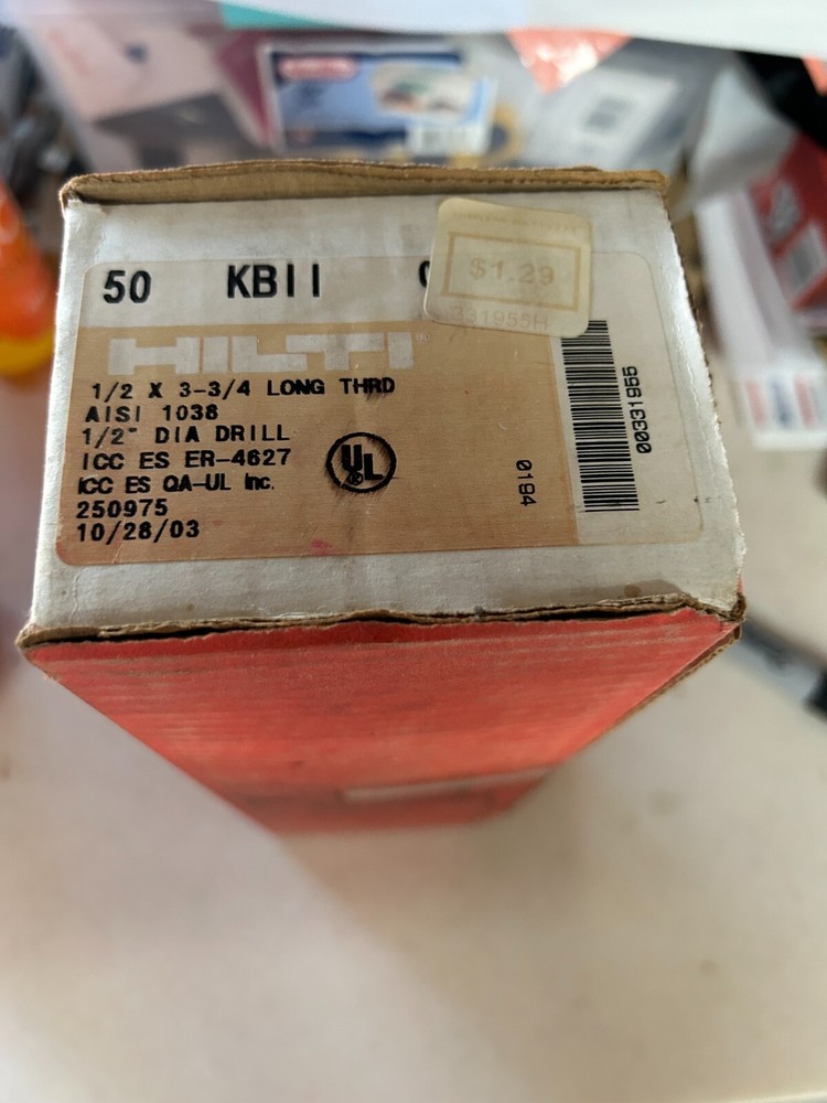 New Box (50) HILTI KBII 000331955 1/2″ X 3-3/4″ CONCRETE ANCHORS Long thread