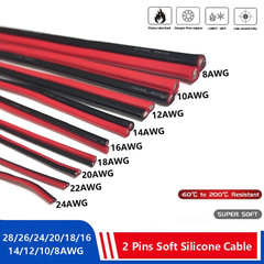 Super Soft 2 Pin Black Red Silicone Cable 28Awg 26 24 22 20 18 16 14 12Awg 10Awg