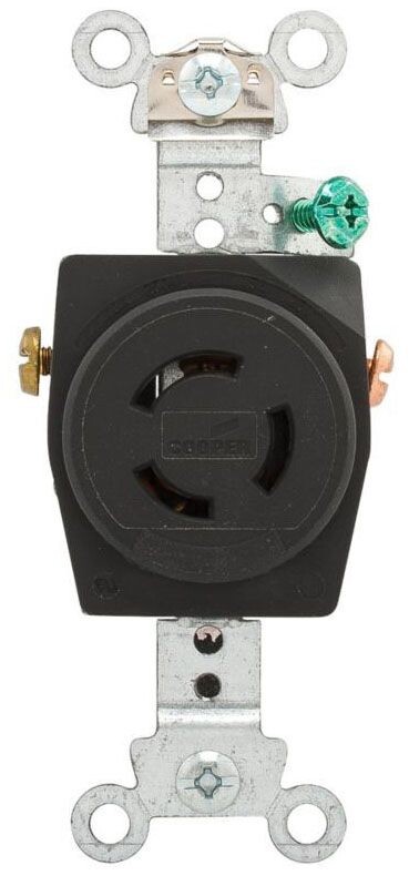 Arrow Hart 7582, 125/250 VAC, 10/15 A, Black, Locking Device Receptacle, 1 pc
