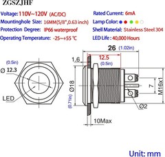 16mm 5/8 Inch LED Signal Indicator Light 110V 120V AC DC Indicator Light
