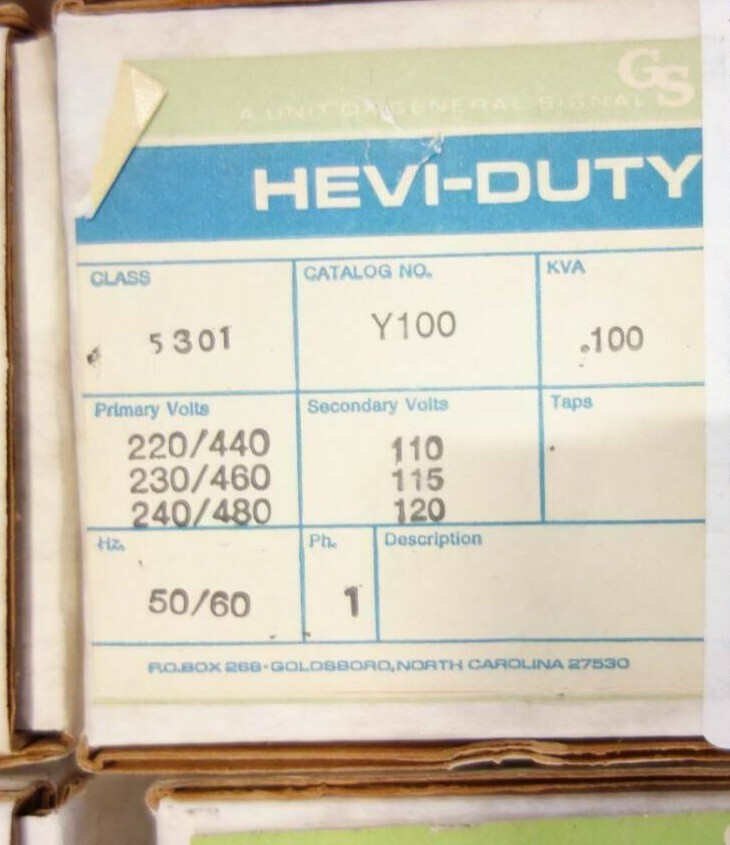 SOLA/HEVI-DUTY GS GENERAL SIGNAL Y100 100VA 240/480V-AC 120V-AC VOLT TRANSFORMER