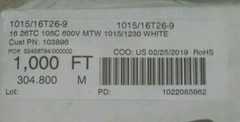 NEW 1015/16T26-9,16 26TC 105C 600V MTW 1015/1230 WHITE 1000FT