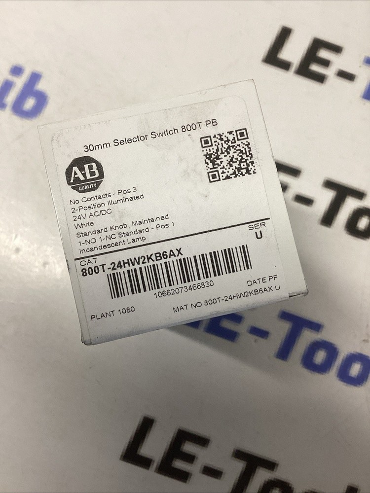 ALLEN BRADLEY 800T-24HW2KB6AX SELECTOR SWITCH 30MM POS 24VAC/DC WHITE KNOB J065