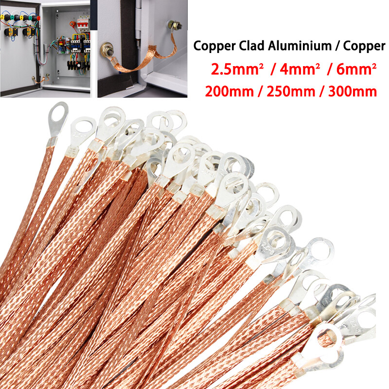 2.5mm² – 6mm² Copper Flat Braid Line Earth Ground Lead Strap Cable Wire 100 Pcs