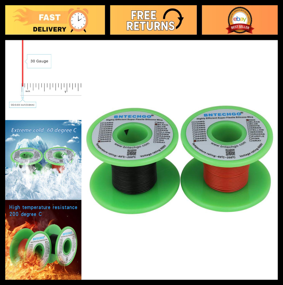 30 AWG Silicone Wire Spool 250ft Red & Black – Flexible Stranded Tinned Copper