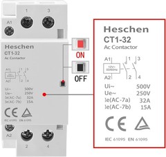 Heschen Modular Contactor CT1‑32/20 220V AC‑7a 32A AC‑7b 20A DIN Rail NEW