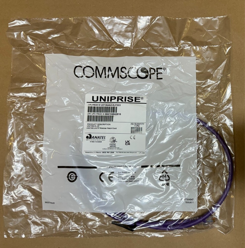Commscope UNC10G-VL-3F Modular Patch Cord Cable Purple Violet 3′ Foot U/UTP